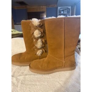 Koolaburra by UGG Tall Boots Brown Suede Bow Back Shearling Lined Women's Size 6